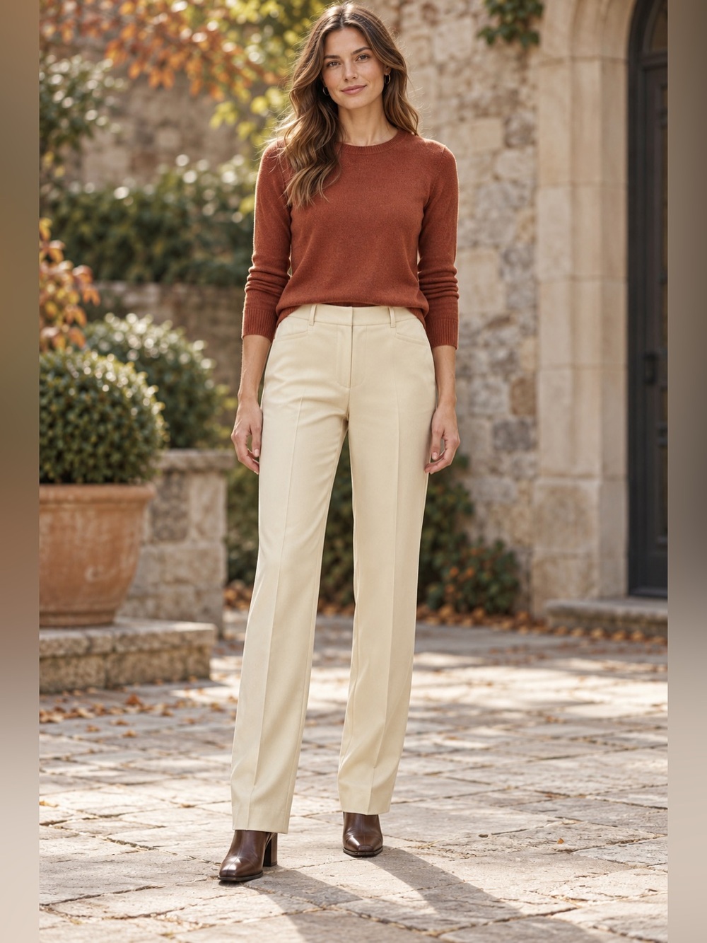 Banana Republic Cream 100% Wool Mid Rise Trousers Size 8 Long